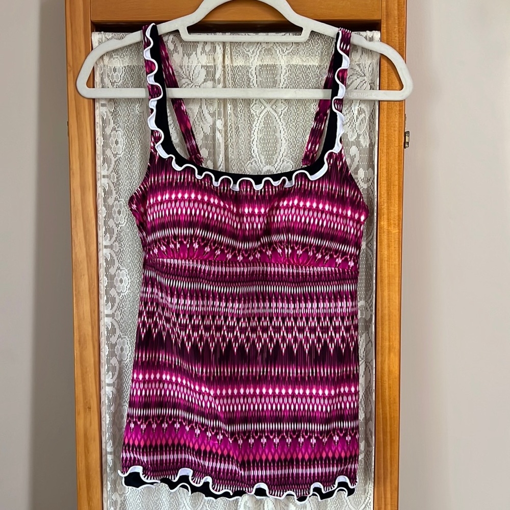 Profile by Gottex Pink/Multicolor Tankini Top and Skirt Bikini Set, Size 12